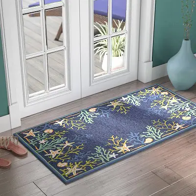 Rundall Sea Water Hand-Hooked Blue Indoor Outdoor Area Rug