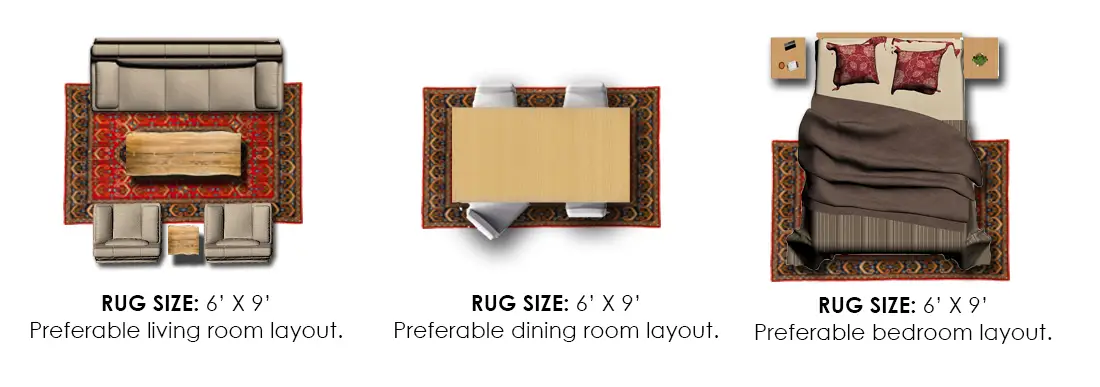 6’x9’ Area Rug Size Layout Chart Example