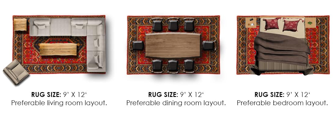 9’x12’ Area Rug Size Layout Chart Example
