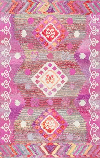 Pink Tribal Diamond Centerpiece Area Rug