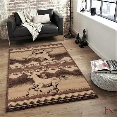 Horse Chocolate and Beige Area Rug