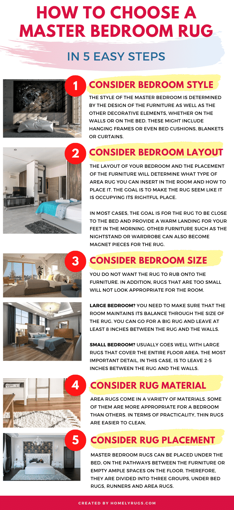 How to Choose a Master Bedroom Rug in 5 Easy Steps Infographic
