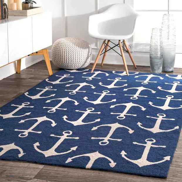 Navy Anchors Area Rug