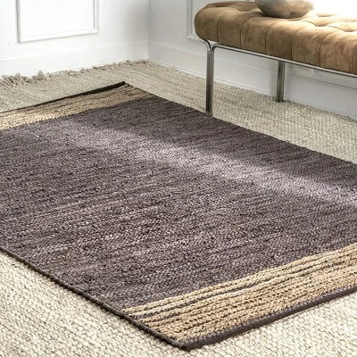 Brown Jute Braided Leather Area Rug