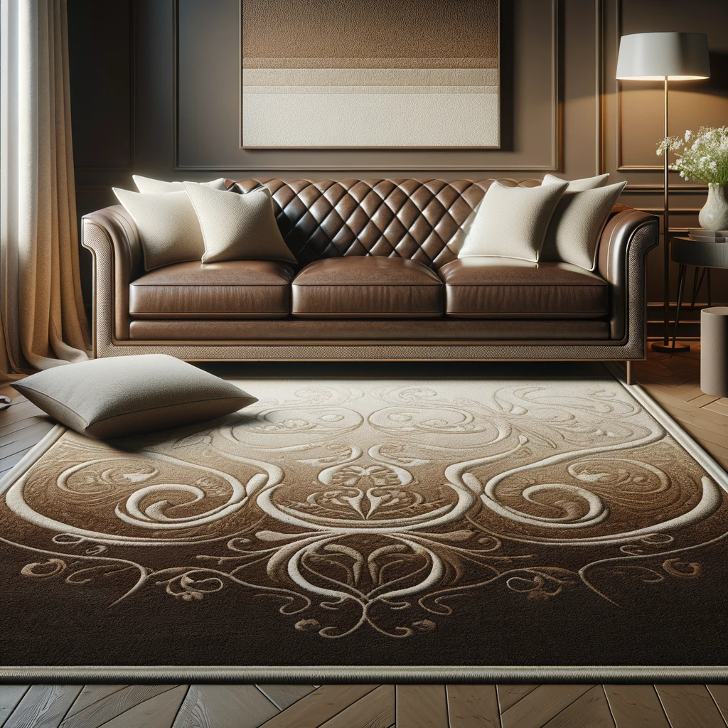 Elegant and Comfortable Brown Couch with Matching Rug