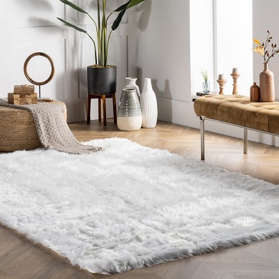 White Simply Soft Solid Shag Area Rug