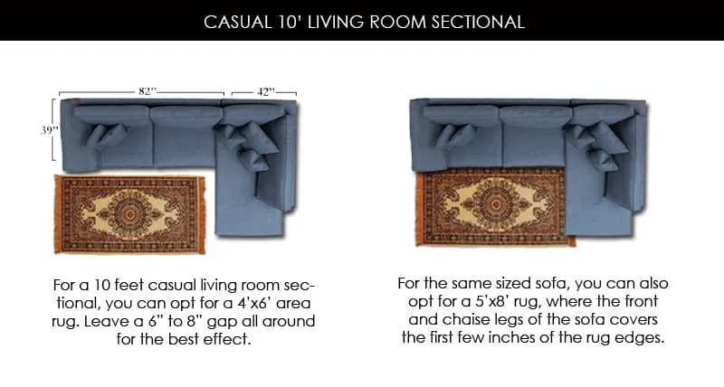 Casual 10' Living Room Sectional Rug Size Options