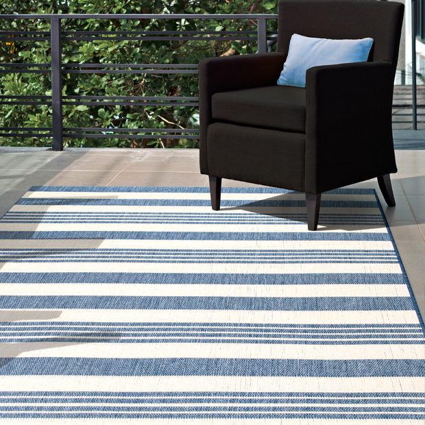Blue Regency Stripes Indoor Outdoor Area Rug