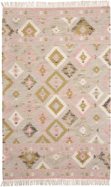 Blush Pink and Green Area Rug