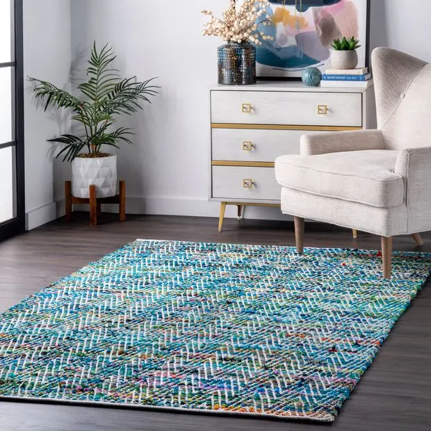 Green Hand Woven Candy Striped Chevron Area Rug