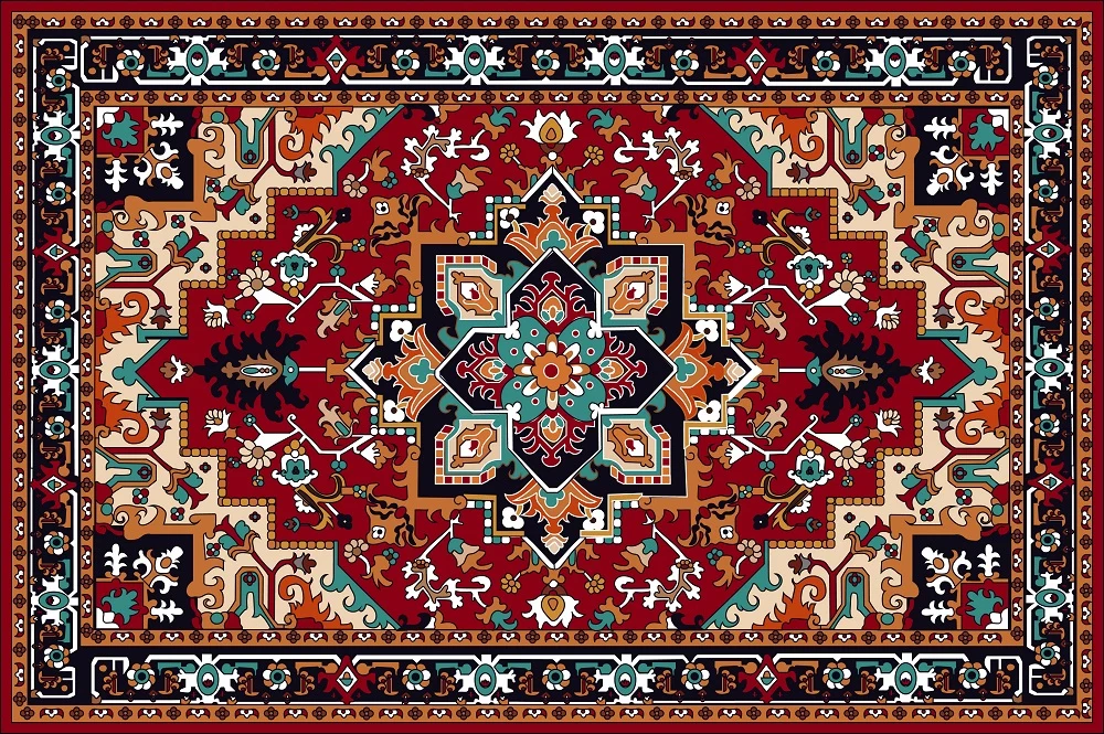 Persian red and navy area rug