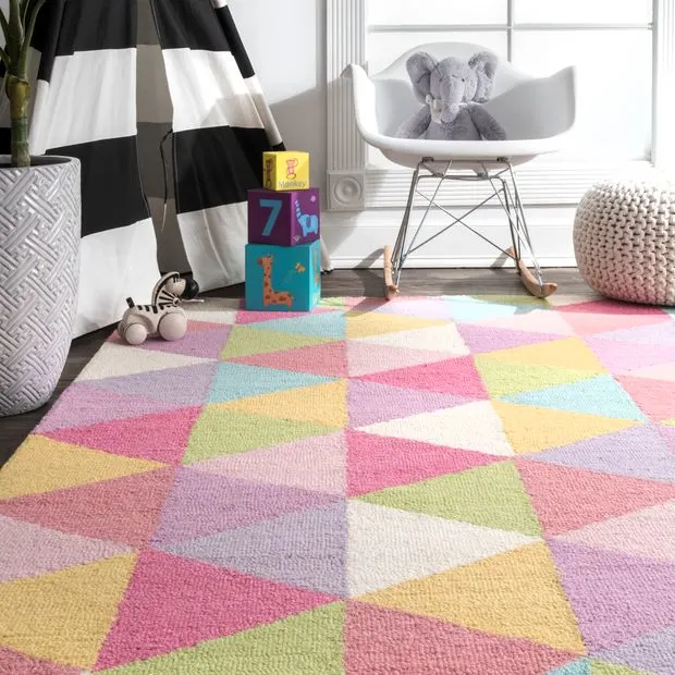Pink Dimensional Triangles Area Rug