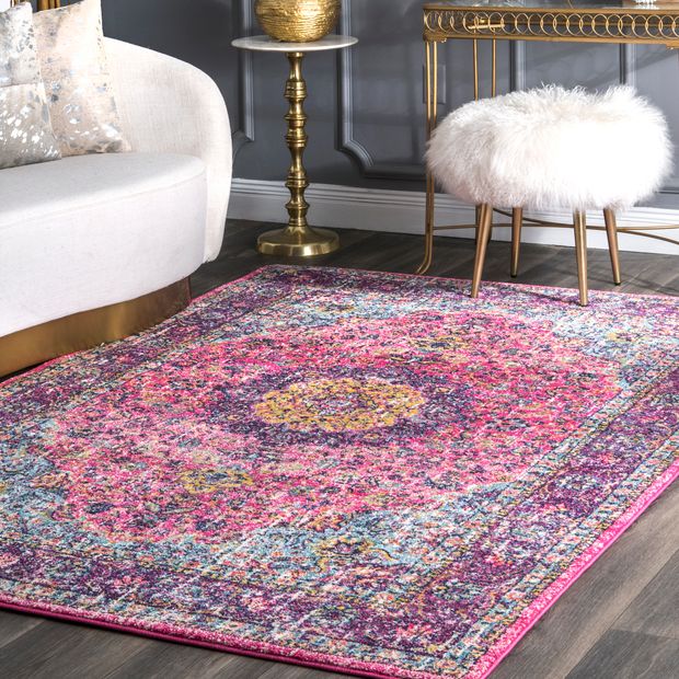 Pink Distressed Persian Area Rug