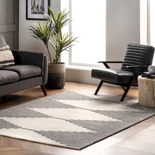 Ivory Diamond Pinstriped Area Rug