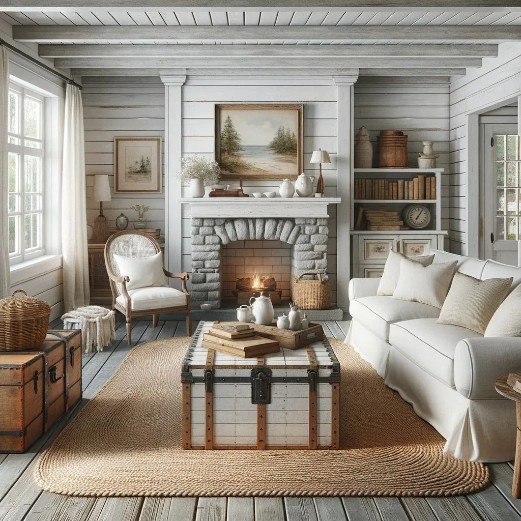 Best Wall Colors For Gray Floors 8 Best Color Suggestions With Images   Illustration Of A Cozy Cottage Style Living Room With White Beadboard Walls And Rustic Gray Washed Wooden Floors .webp