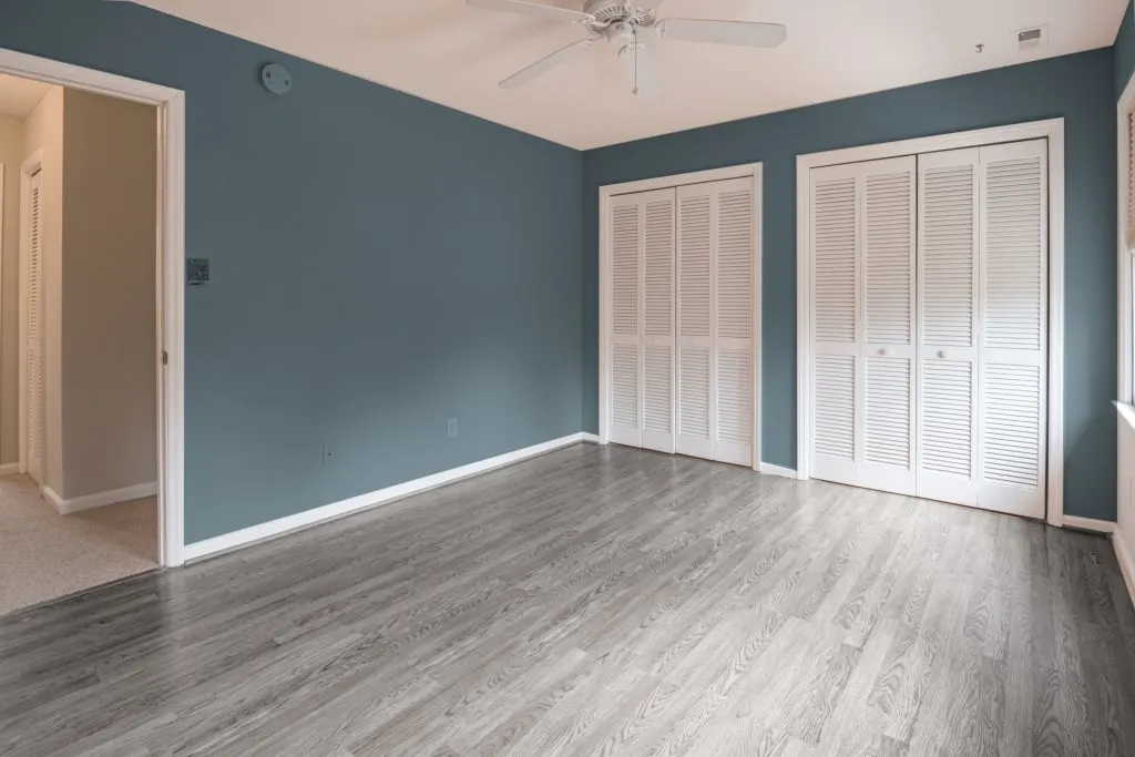 Dusty blue walls and gray floors