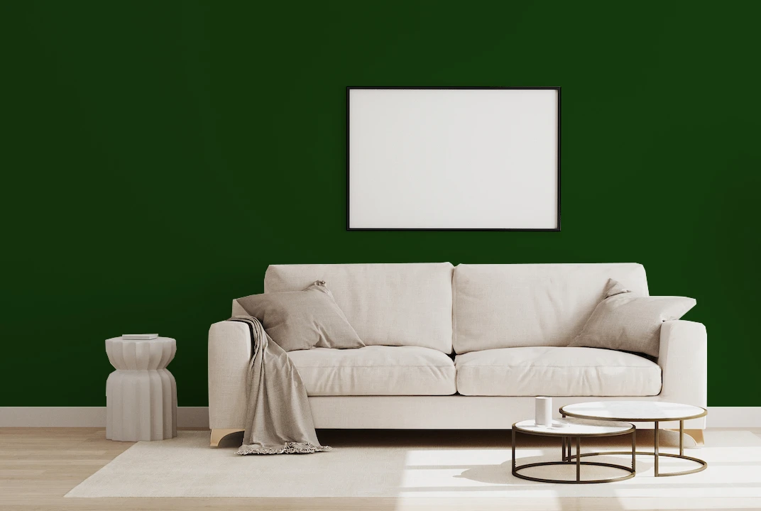 dark green walls with beige couch