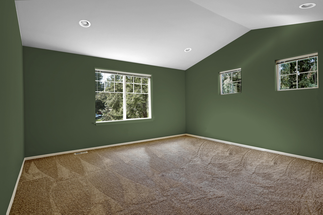 dark green walls with brown carpet