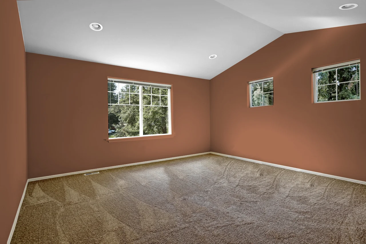 terracotta walls with brown carpet
