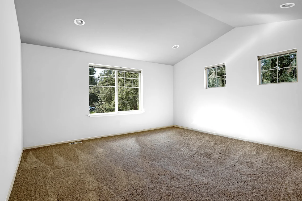 white walls with brown carpet