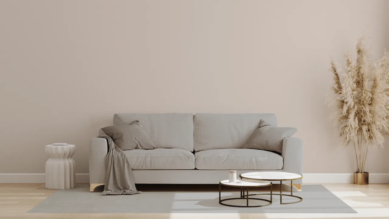 light grey furniture with beige walls