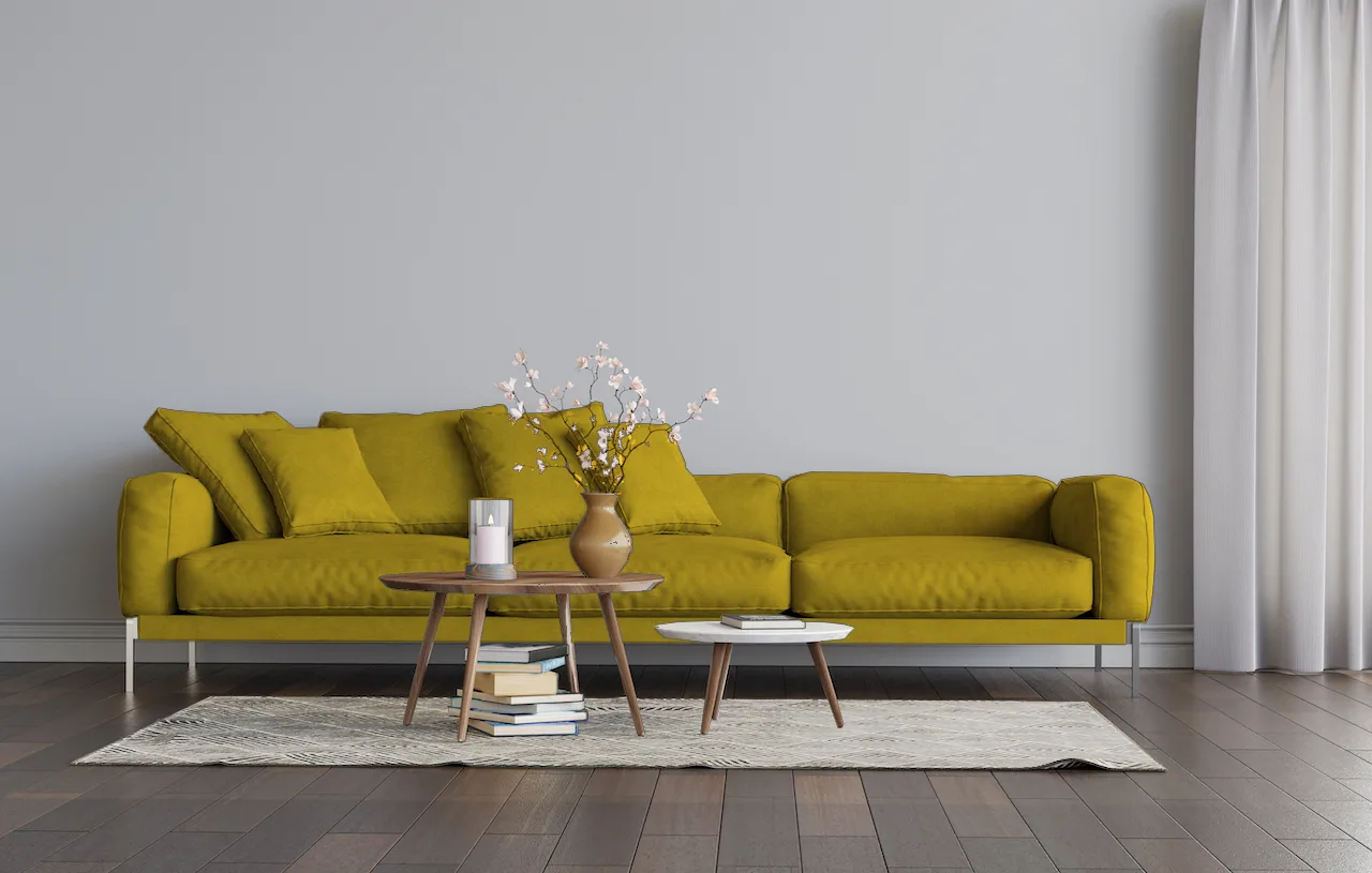 mustard and white furniture for dark hardwood floors