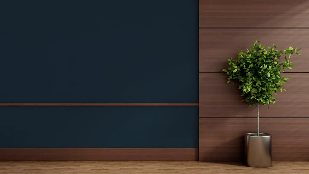 navy walls with dark wood trim