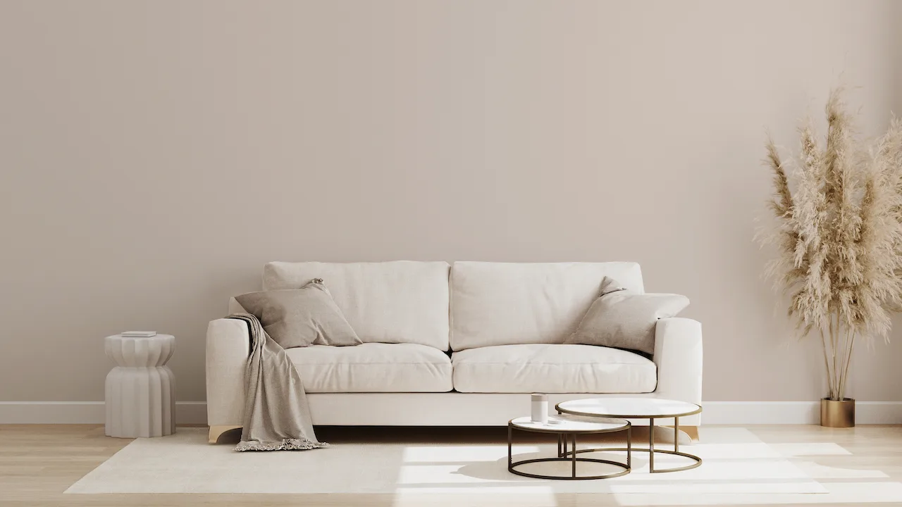 white furniture with beige walls