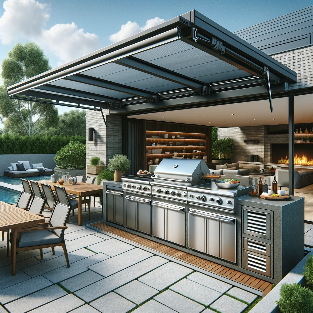 Convertible Outdoor Kitchen with Retractable Roof
