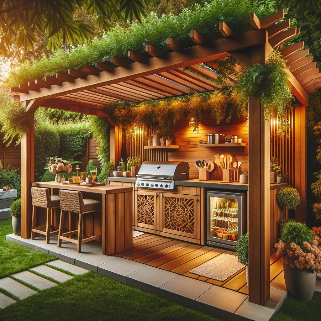 Cozy Patio Kitchen with Pergola