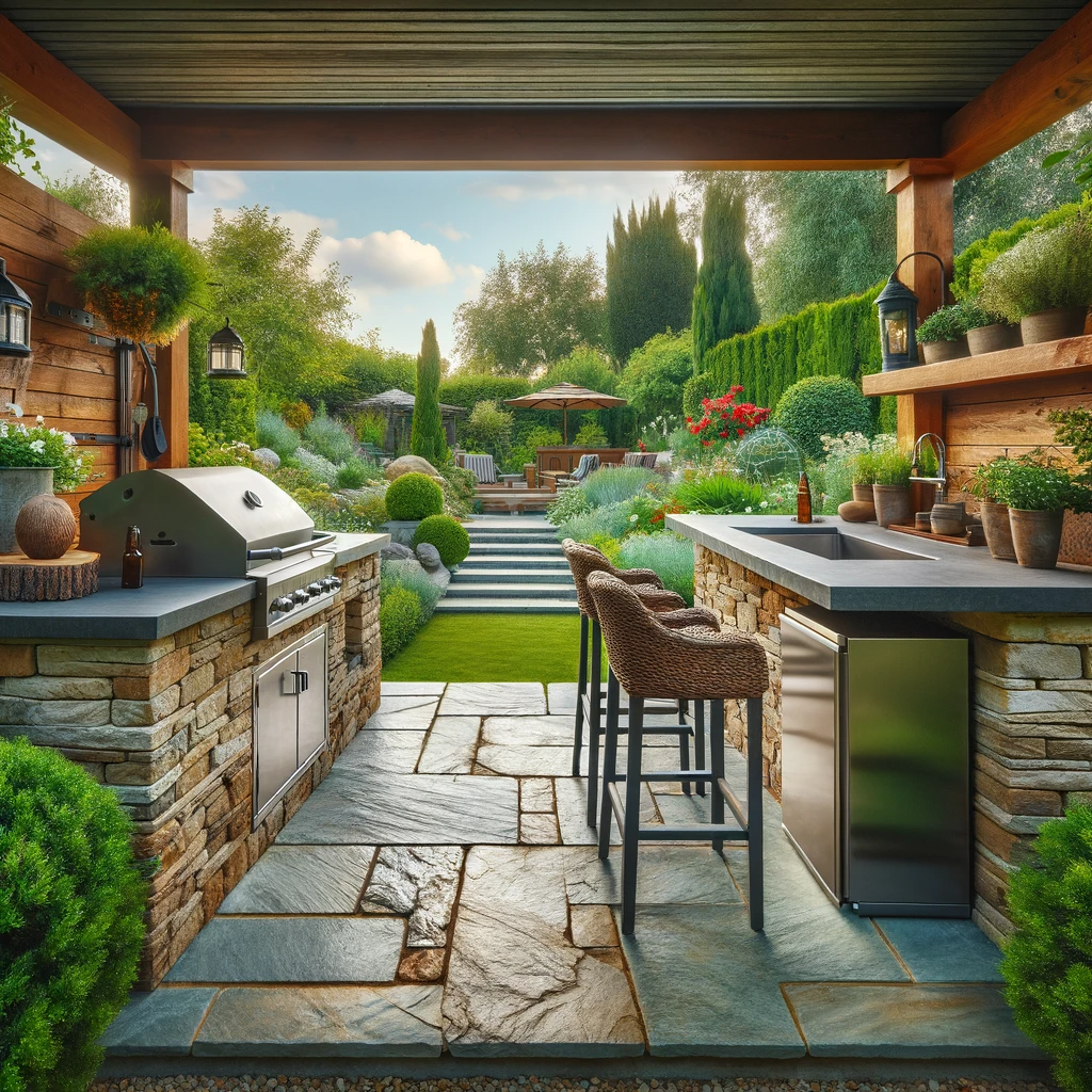 Garden View Outdoor Kitchen with Bar
