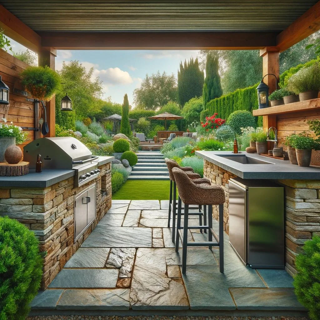 Garden View Outdoor Kitchen with Bar