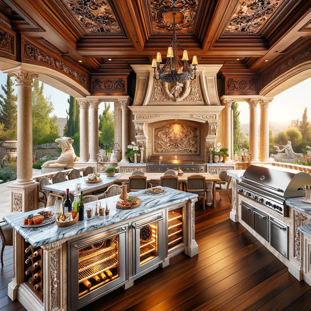 Grand Estate Outdoor Kitchen with Dining Pavilion