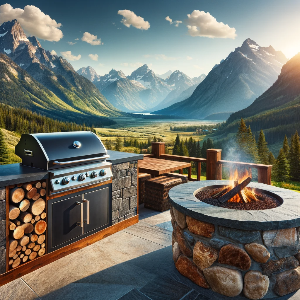 Mountain View Outdoor Kitchen with Fire Pit