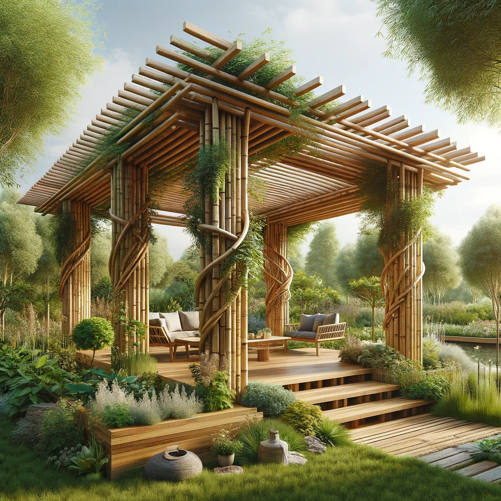 Pergola built entirely from natural materials