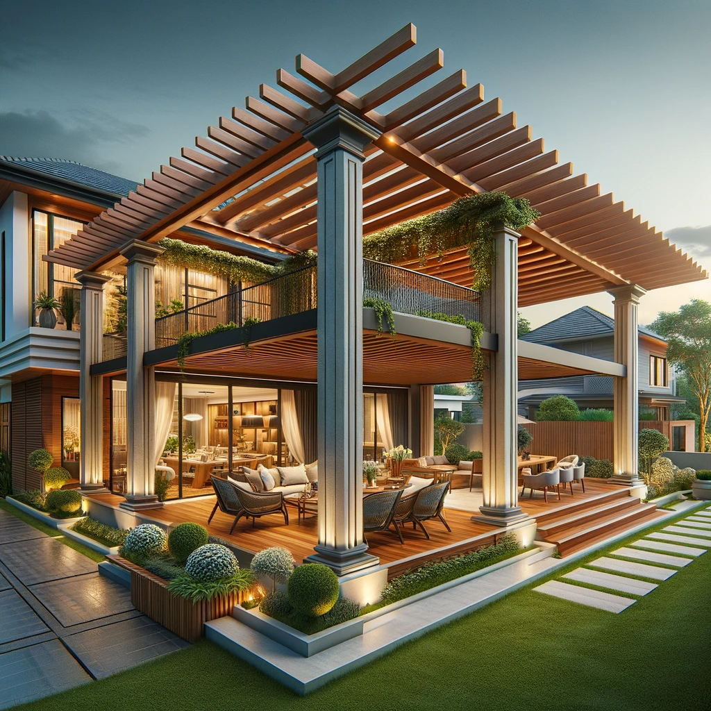 Pergola that extends seamlessly from a house