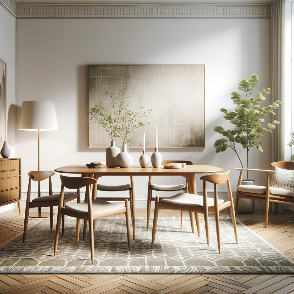 Scandinavian-style dining room showcasing mid-century simplicity