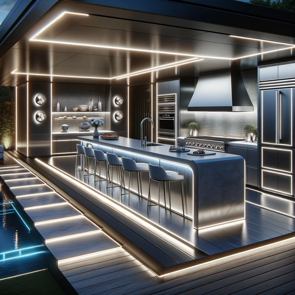Ultra-Modern Outdoor Kitchen with LED Lighting