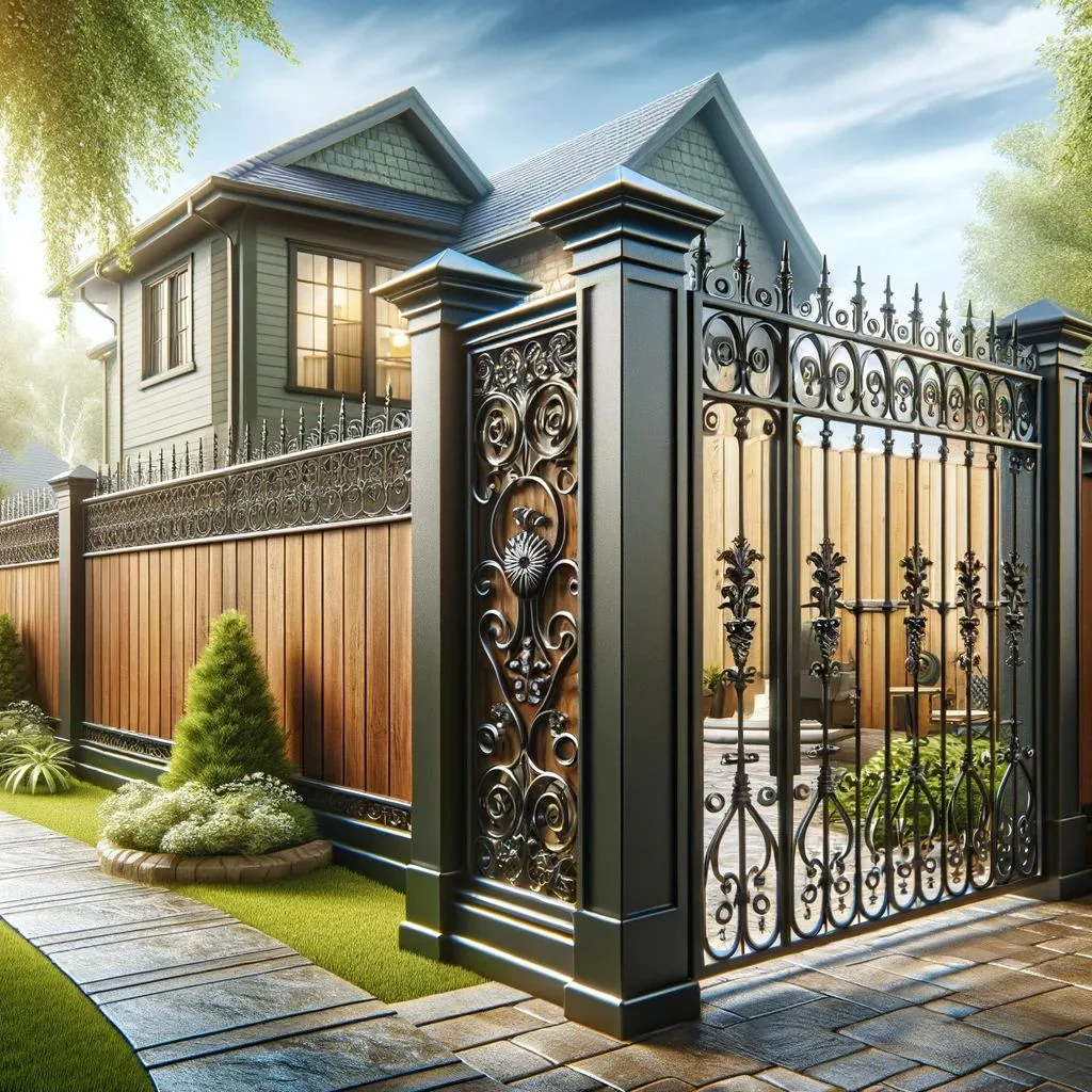 medium-sized backyard featuring wrought iron fencing